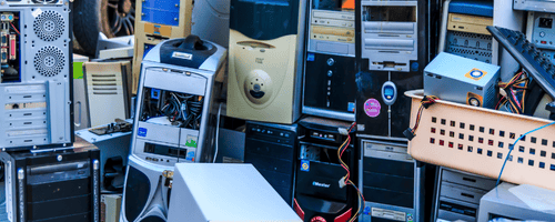 Pile of electronic devices ready to be recycled.